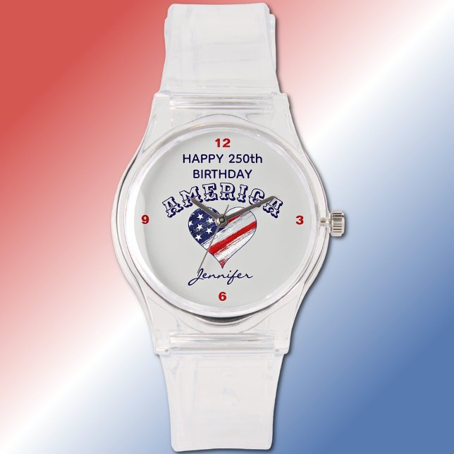 Name, Happy 250th Birthday America Clear Silicone Watch (Creator Uploaded)
