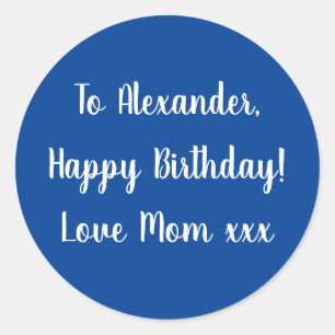 Name Happy Birthday Blue gift tag sticker