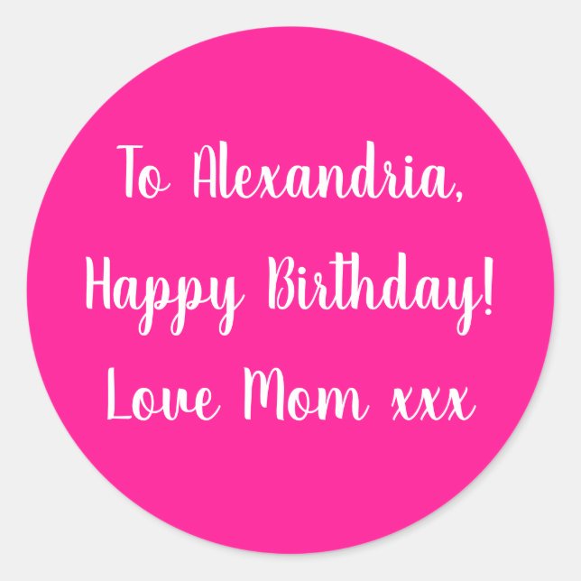 Name Happy Birthday Hot Pink gift tag sticker (Front)