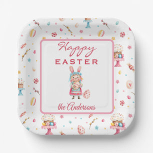 Name, Happy Easter Spring 7-in Square Paper Plates