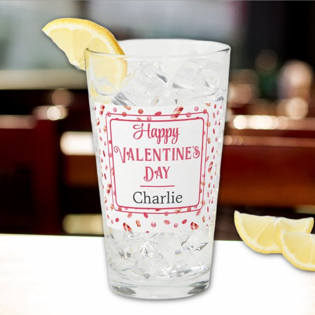 Name Happy Valentines Day Candy Pattern Pint Glass (Creator Uploaded)