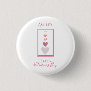 Name Happy Valentine's Day Cute Hearts 1 Inch Round Button