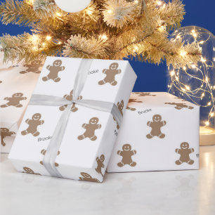 Name, Holiday Gingerbread Man Pattern 30-in x 6ft Wrapping Paper