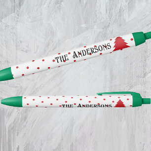 Name    Holiday Green Trim, Red Polka Dots & Tree Black Ink Pen