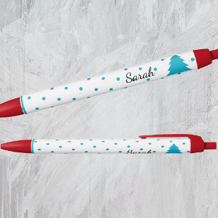 Name    Holiday Red Trim, Blue Polka Dots, Tree Black Ink Pen