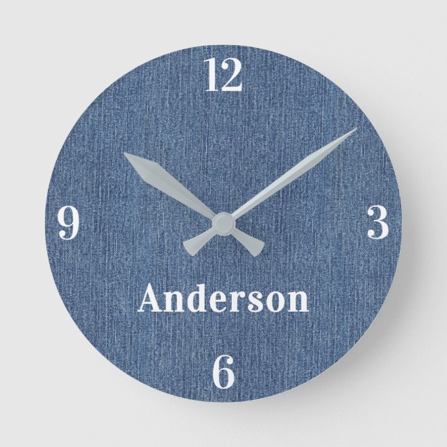 Name || Home Office Classic Blue Denim Print 8-in Round Clock (Front)