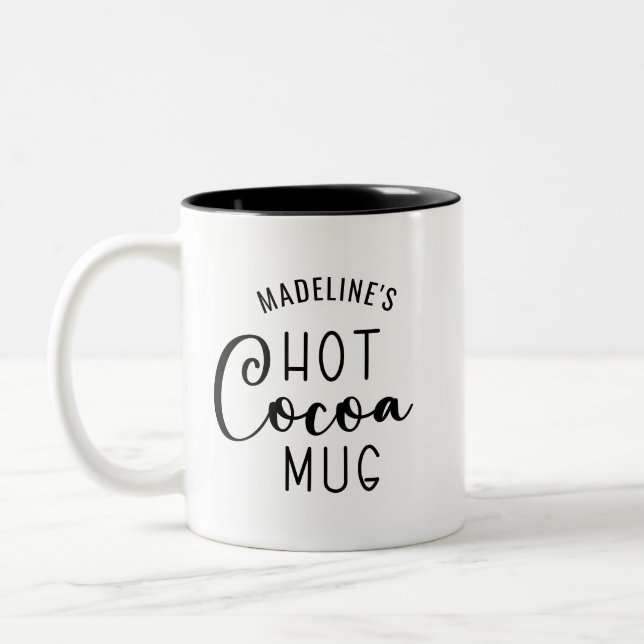 Name Hot Cocoa Script Two-Tone Coffee Mug (Left)