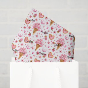 Name, Hydrangea Flowers Heart Sugar Cookies Tissue Paper