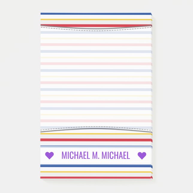 Name; Ice Hockey Arena Rink-Inspired Stripes Notes (Front)