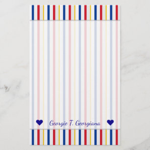 Name + Ice Hockey Arena Rink-Inspired Stripes Stationery