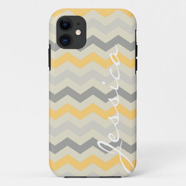 Name id grey yellow chevron zigzag zig zag pattern Case-Mate iPhone case (Back)