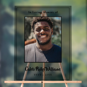 Name In Modern Black Script In Loving Memory Photo Acrylic Sign