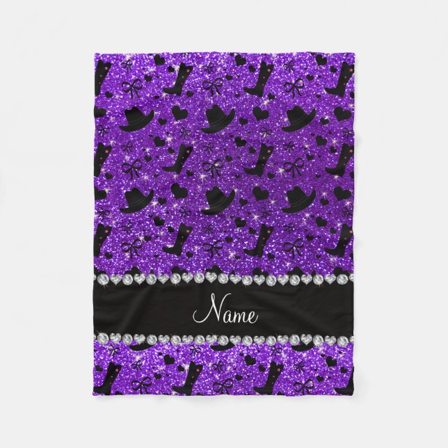 Name indigo purple glitter cowboy boots hats fleece blanket (Front)
