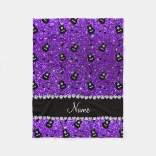Name indigo purple glitter guitars music notes fleece blanket