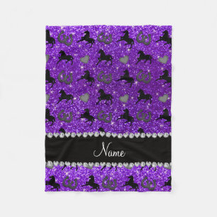Name indigo purple glitter horses hearts horseshoe fleece blanket