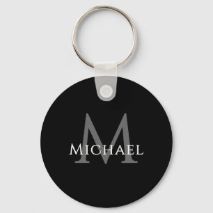 Name Initial Black Personalized Groomsmen Favor Keychain