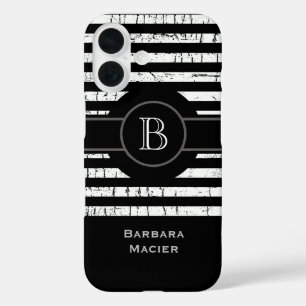 name initial black/white personalized iPhone 16 case