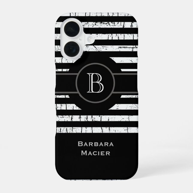 Name initial black/white personalized iPhone 16 case (Back)