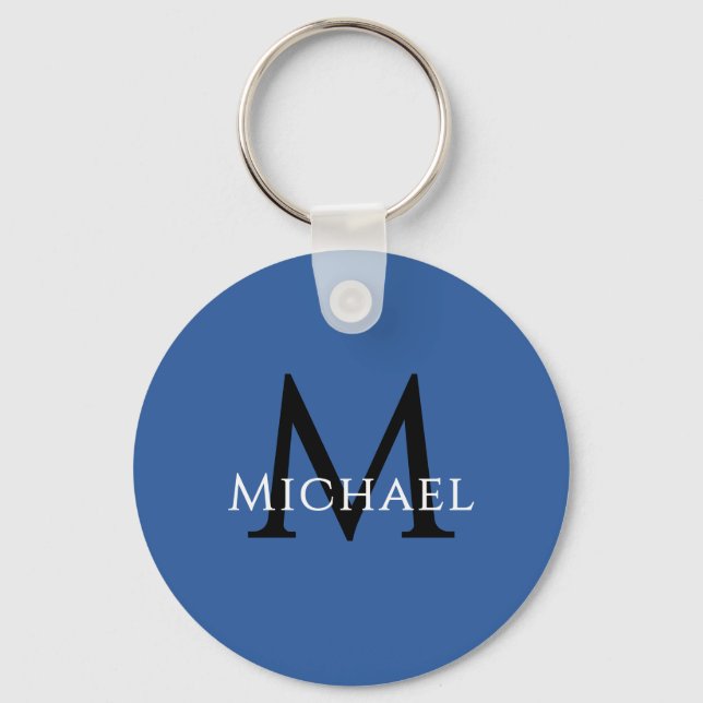 Name Initial Blue Personalized Groomsmen Favor Keychain (Front)