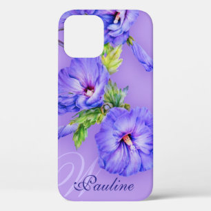 Name & initial hibiscus blue purple iphone case