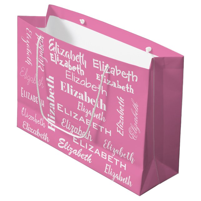 Name Initial Monogram Pink Personalized Gift Large Gift Bag (Front Angled)