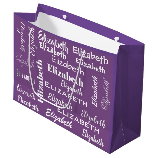 Name Initial Monogram Purple Personalized Gift Large Gift Bag (Front Angled)