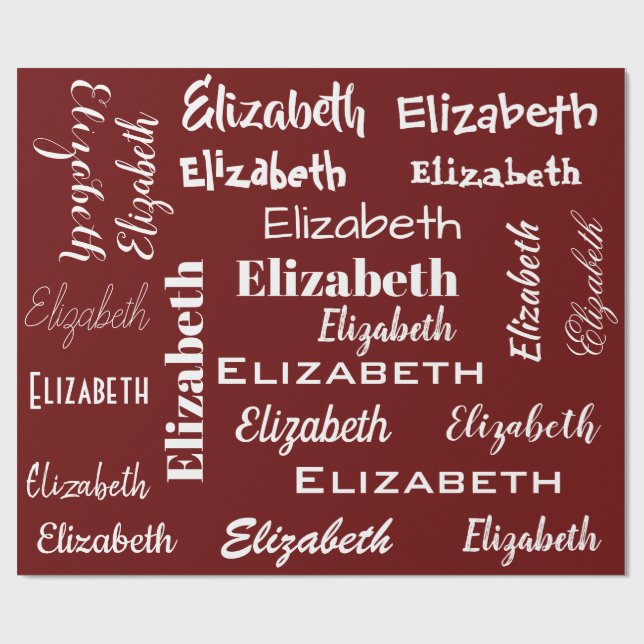 Name Initial Monogram Red White Personalized Gift Wrapping Paper (Flat)