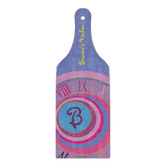 Name Initial Roman Numerals Pink Blue Purple Girly Cutting Board (Front)