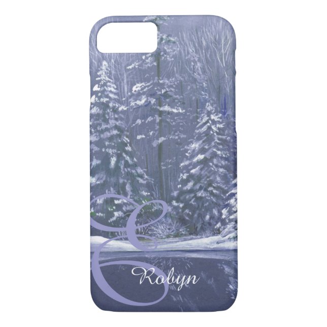 Name & initial winter trees iphone case (Back)