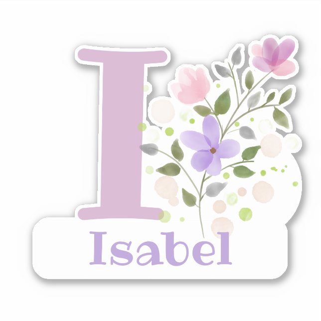 Name & Initial with Floral Design Sticker Cut-Out (Front)