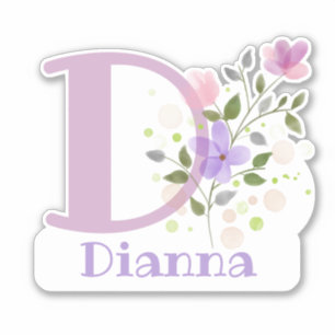 Name & Initial with Floral Design Sticker Cut-Out