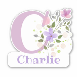 Name & Initial with Floral Design Sticker Cut-Out