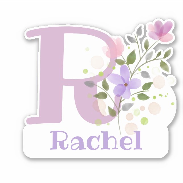 Name & Initial with Floral Design Sticker Cut-Out (Front)