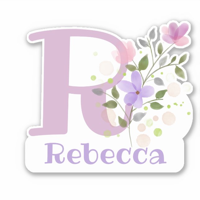 Name & Initial with Floral Design Sticker Cut-Out (Front)