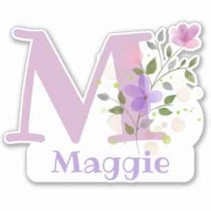 Name & Initial with Floral Design Sticker Cut-Out