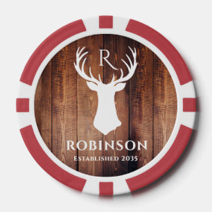Name Initials Monogram Rustic Deer Antler Simple Poker Chips