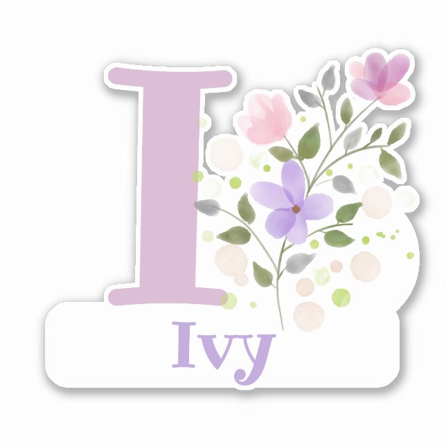 Name Ivy & Initial with Floral Design (Front)