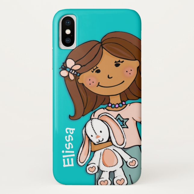 Name kid girl cuddles aqua peach iphone case (Back)