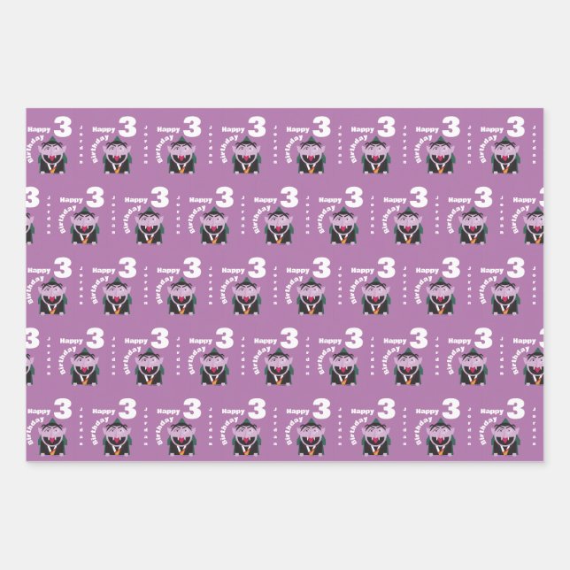 Name Kids Birthday Sesame Street | Count von Count Wrapping Paper Sheet (Front)