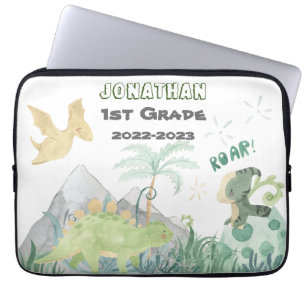 Name Label Cute Dinosaur Back To School Laptop Sleeve