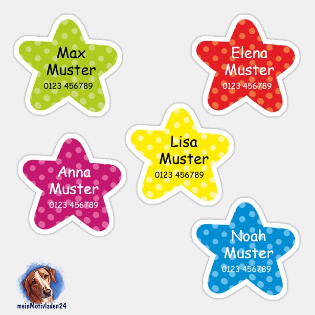 Name label Small stars | Form - sticker (Konturgeschnittene farbenfrohe Namensaufkleber für Kinder - Kleine Sterne  - personalisierbar )