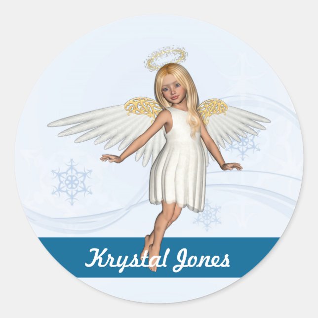 Name Labels/Stickers - Angel Design Classic Round Sticker (Front)