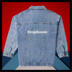 Name Large Jumbo White Block Letters Blue Denim Jacket