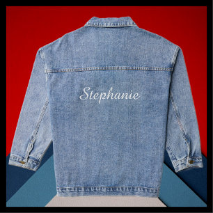 Name Large White Script Blue Denim Jacket