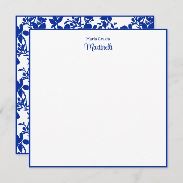 Name Last Name Chic Blue Floral Pattern Card (Front/Back)