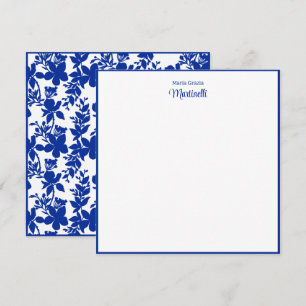Name Last Name Chic Blue Floral Pattern Card