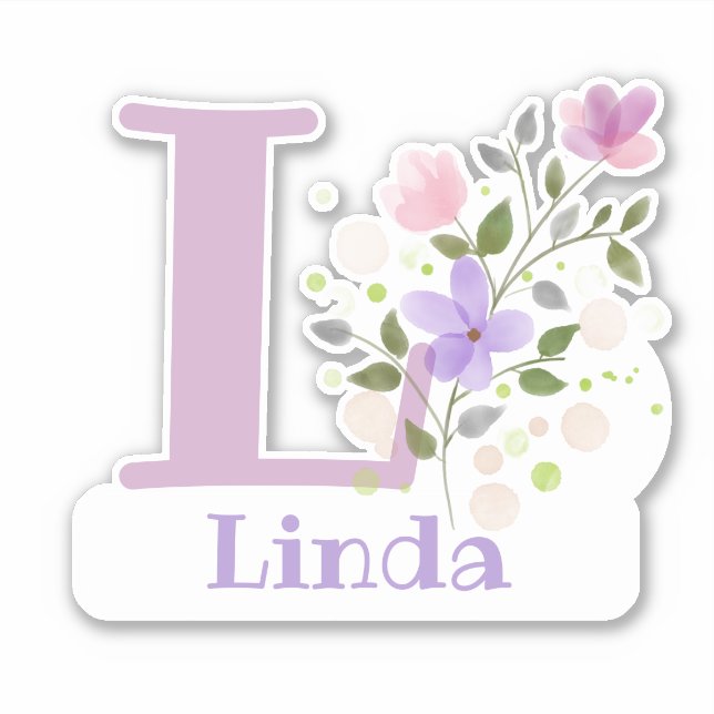 Name Linda plus Initial with Floral Design (Front)