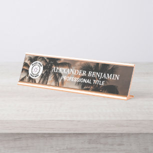 Name Logo Elegant Professional Sunset Palms Desk Name Plate