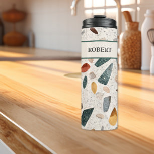 Name, Lrg Glass Chips Mosaic Terrazzo Pattern 16oz Thermal Tumbler