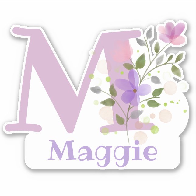 Name Maggie plus Initial with Floral Design (Front)